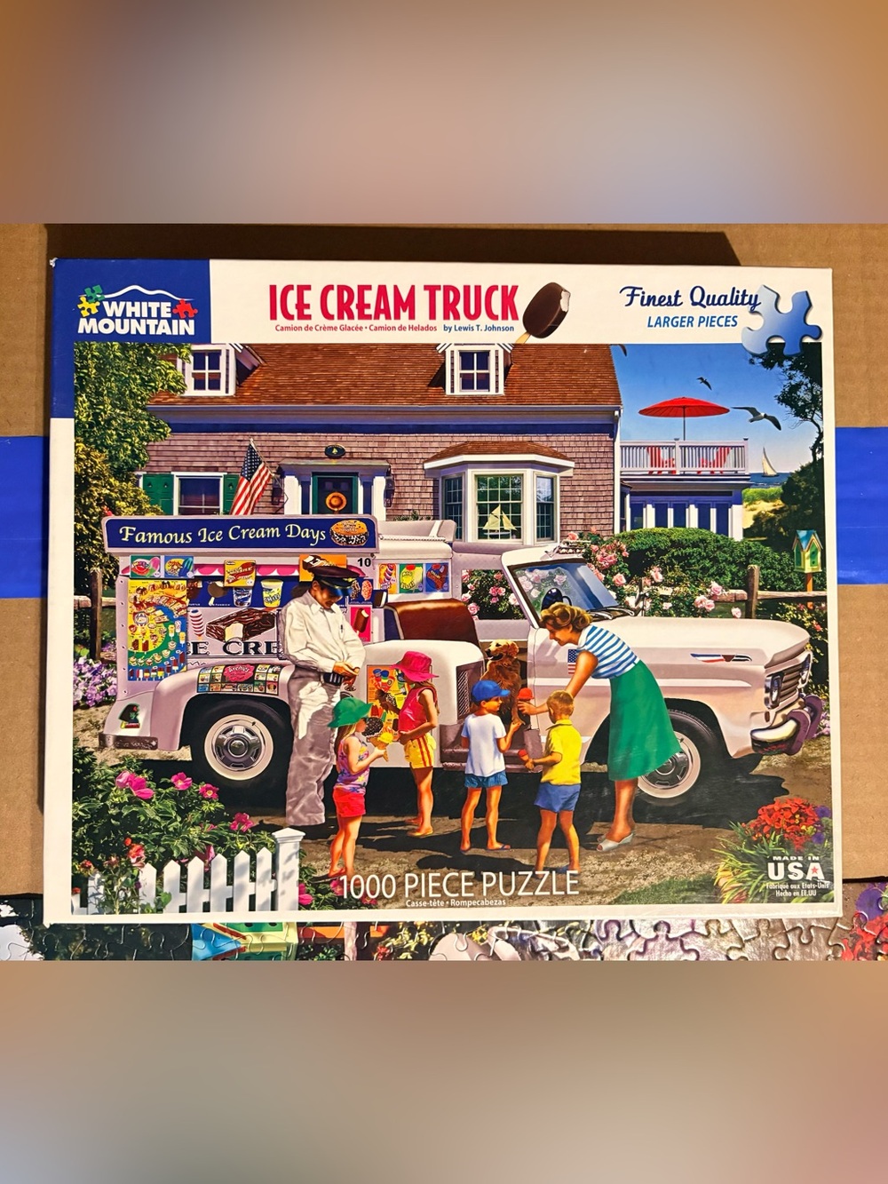 White Mountain Ice Cream Truck 1000-Piece Puzzle - Vintage Colorful Illustration